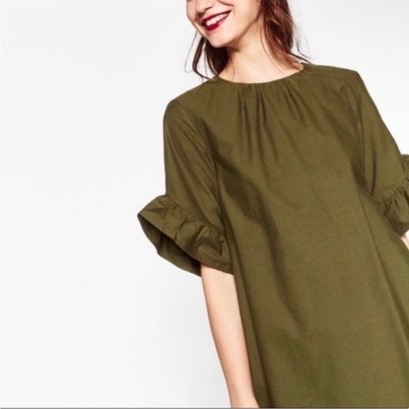 Zara Olive Green Ruffle Sleeve Romper Size Small - Picture 2 of 5
